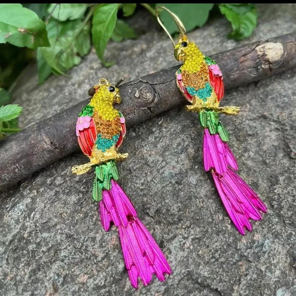 Zara Pink Tropical Bird Earrings - Picture 3 of 6